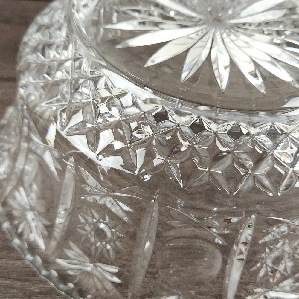 VTG American Brilliant Cut Glass Bowl Hobstar & Starburst 9